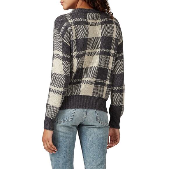 Heartloom Wool Plaid Avery Sweater Crewneck Womens Medium Gray Cream Cottagecore - Picture 2 of 10
